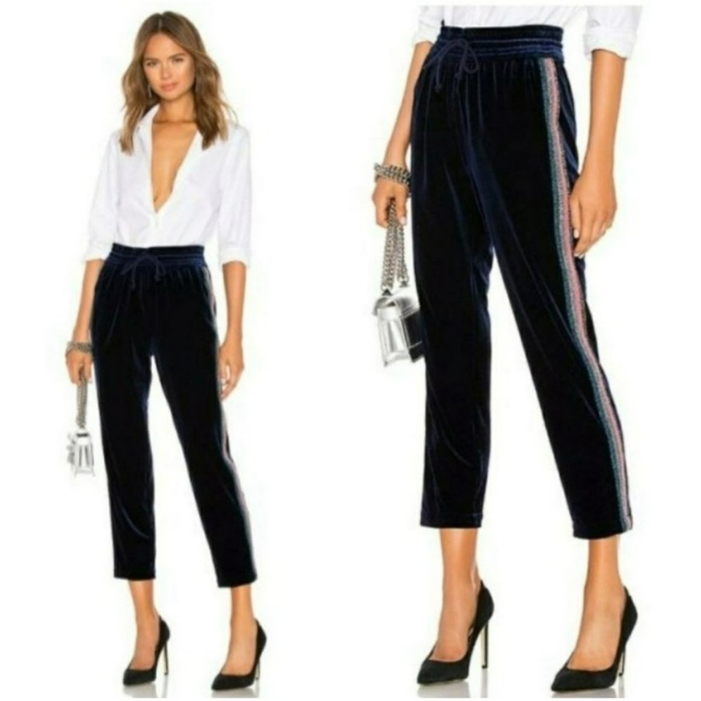 NWT Mother The Velvet Lounger Ankle Navy Blue Track Pants Sparkly Side S…